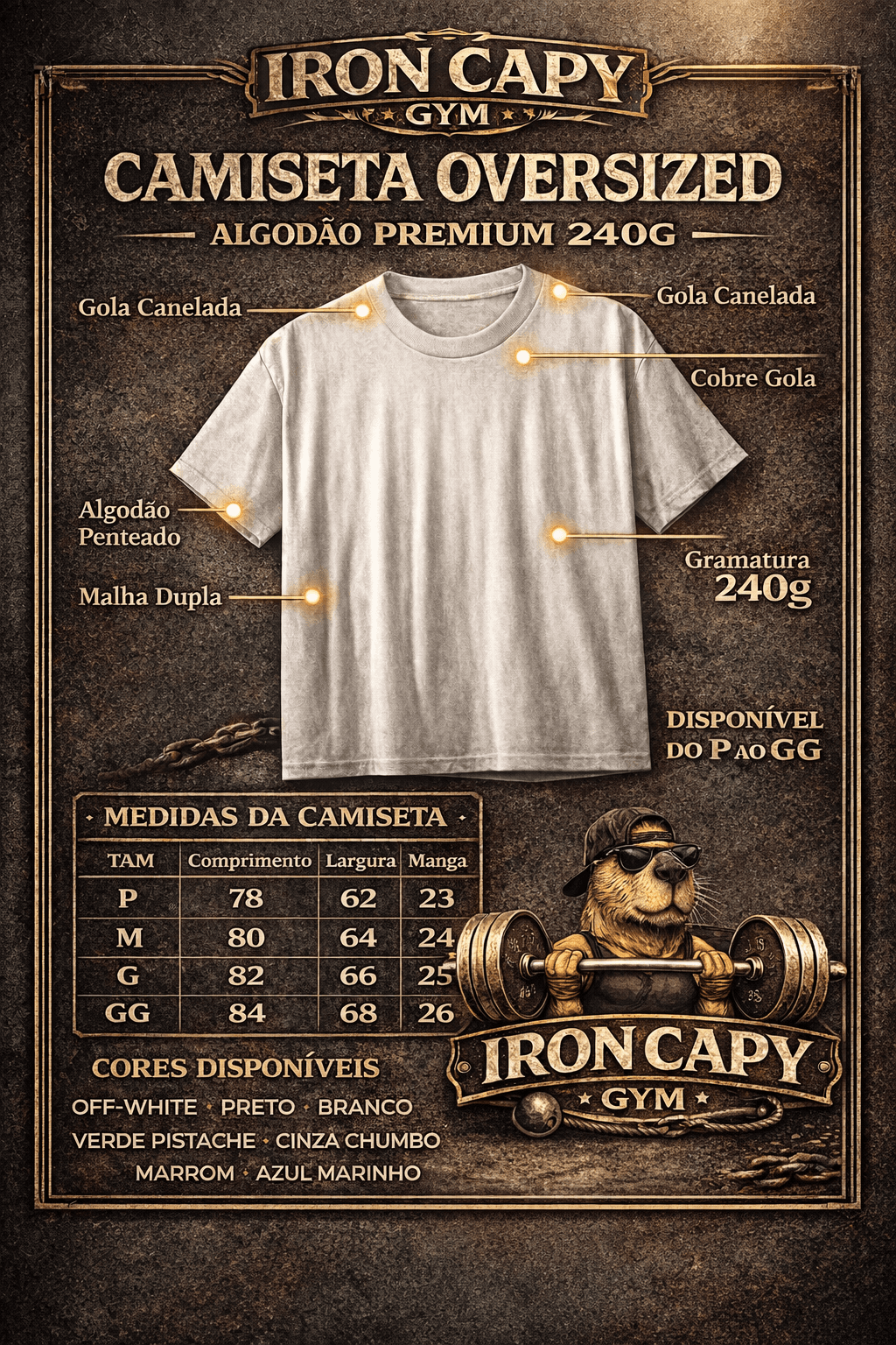 Tabela de medidas camiseta oversized